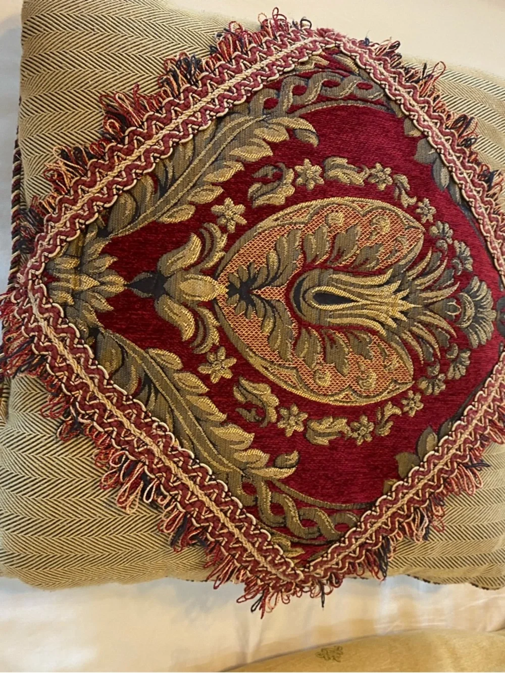 Vintage Croscill Red and Gold Damask Comforter with Decorative Pillows